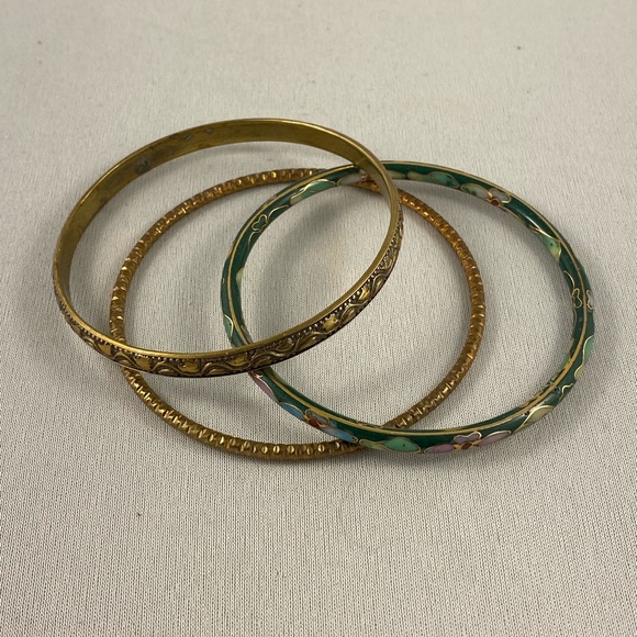 Vintage set of three bracelets in cloisonné and brass - Picture 4 of 4